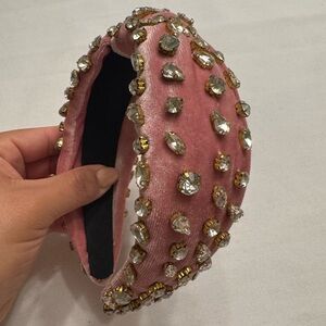 Boutique Embellished Pink Velvet Crystal Headband